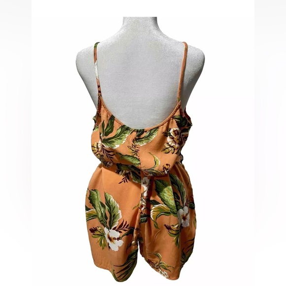 Derek heart romper short tropical floral beach resort wear orange women’s M - Picture 4 of 5